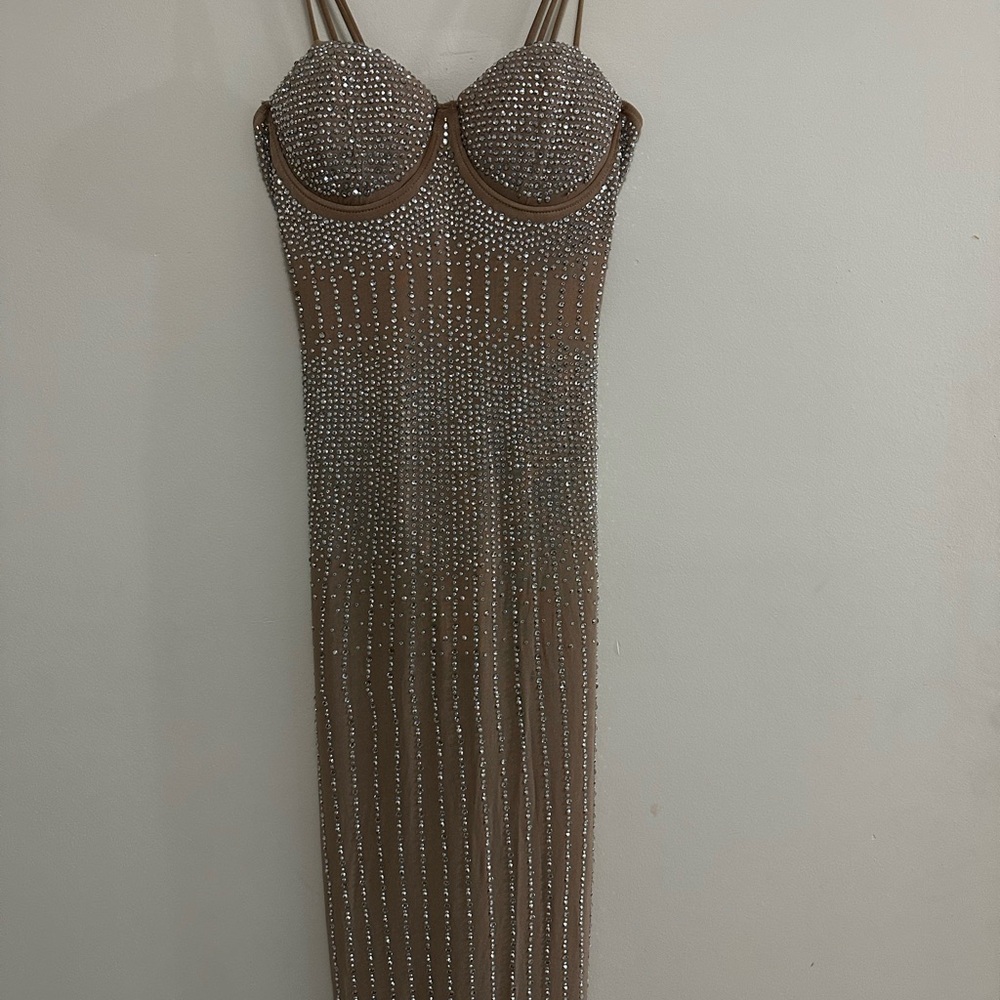 Elegant Brown Beaded Dress